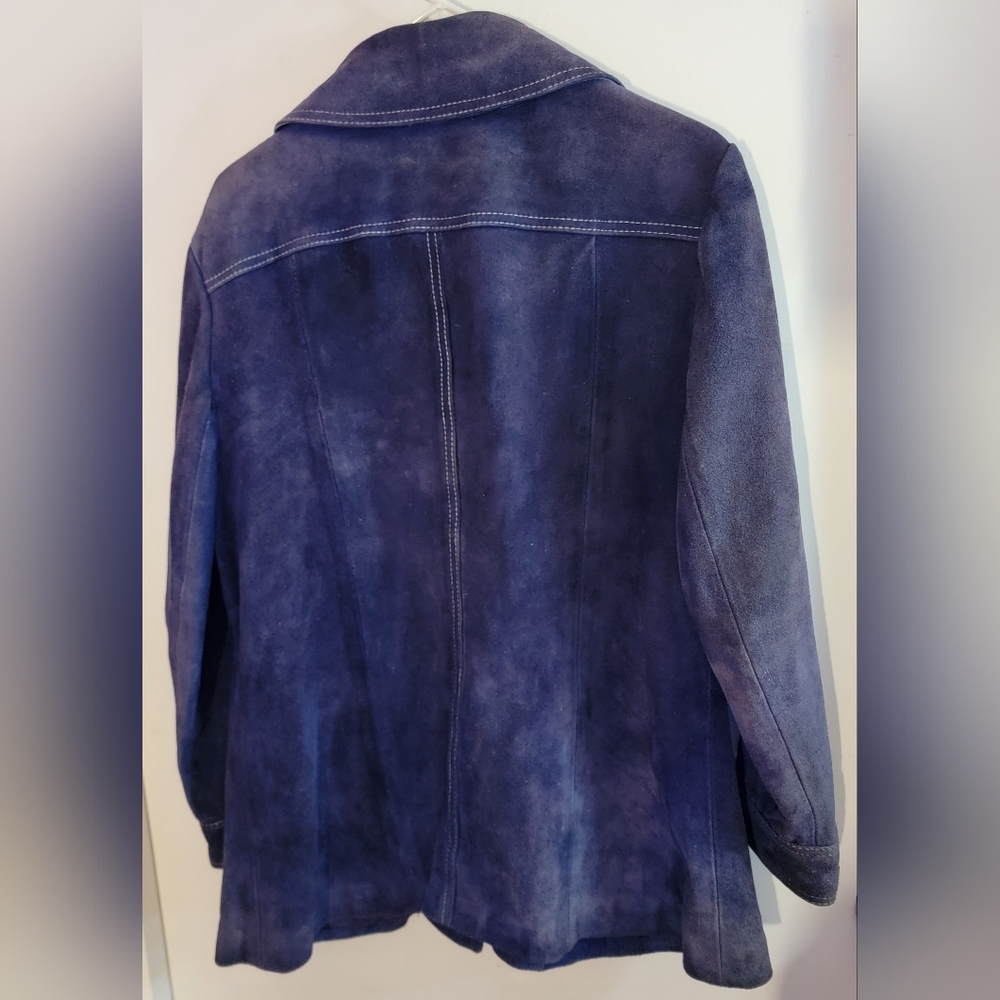 Vintage Suede Leather Women's Navy Blue Jacket - Picture 5 of 12